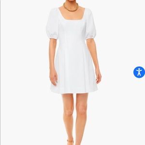 Staud Puff Sleeve Cotton White Fit and Flare Mini Dress, Size 2